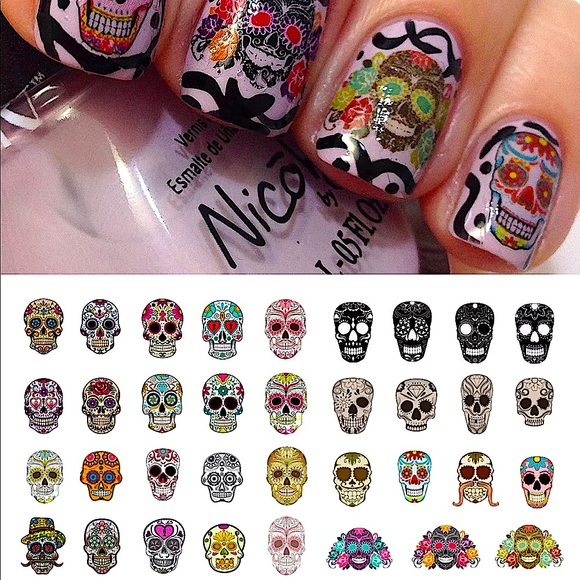 💌BO/GO$6 Day of the Dead water Transfer Nail Decals - Picture 2 of 5